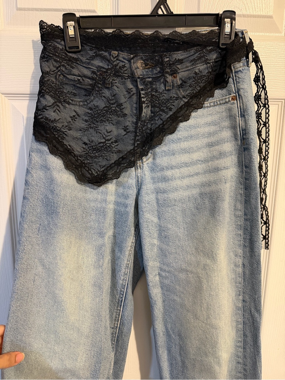 Black Lace Mesh Triangular Headscarf, Waist Belt Layered Clothing Additions